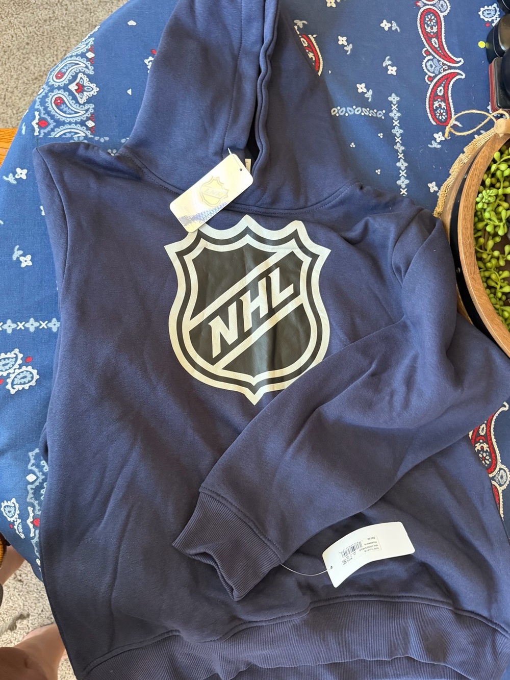 NHL Navy Crewneck Hoodie with White Shield Logo